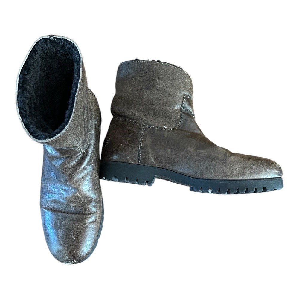 SHABBIES AMSTERDAM Boots Women's Brown Leather Ankle Shearling Lined US 9 EU